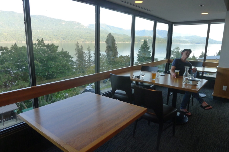 Enjoying the views and brew at Ainsworth Hot Springs Resort.