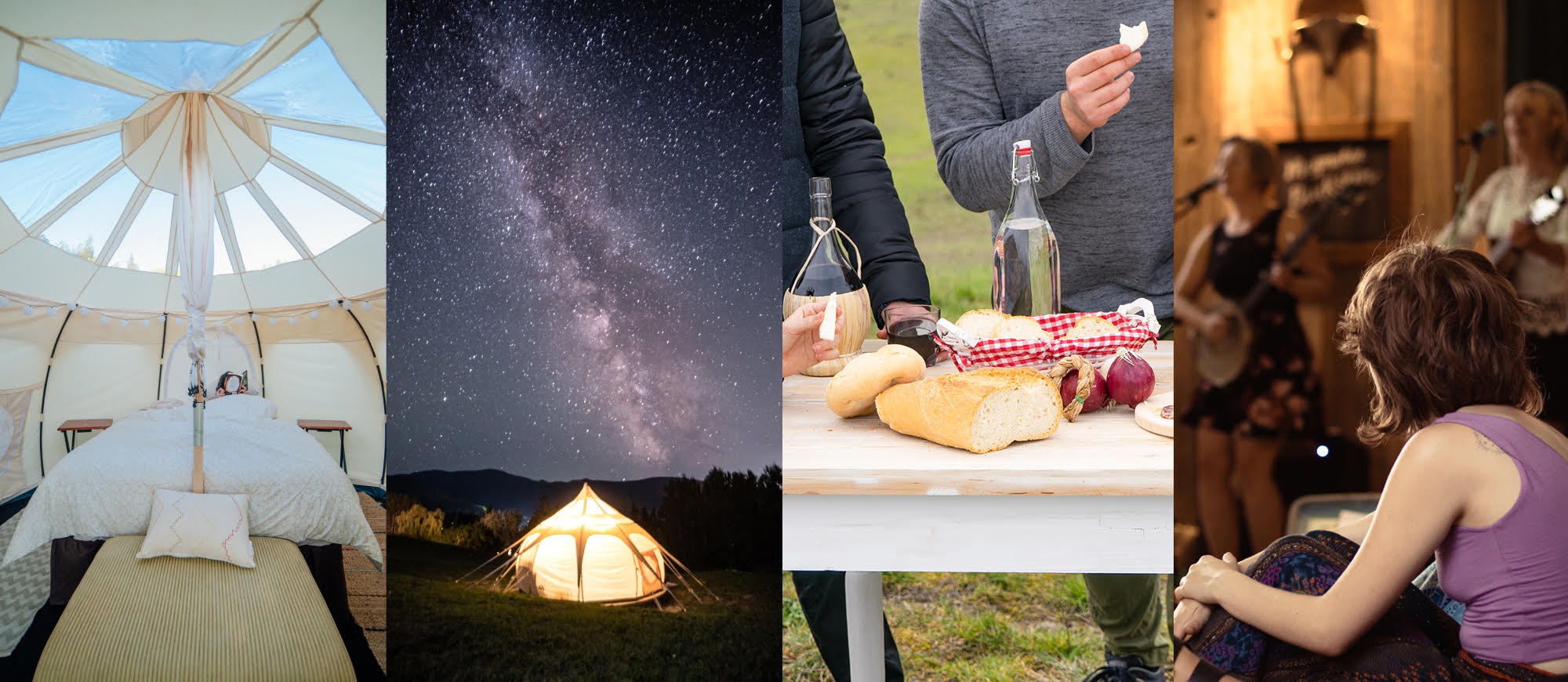Glamping tent, milky way and delicious food.